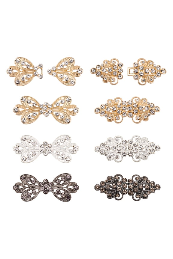 6 Sets 6 Styles Alloy Rhinestone Snap Lock Clasps Bikini Clips Interlocking Belt Buckle Bowknot Mixed Color 58x26x7mm Hole: 2mm 1 set/style
