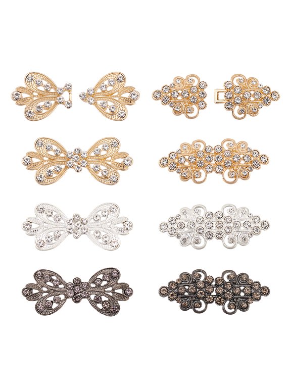 6 Sets 6 Styles Alloy Rhinestone Snap Lock Clasps Bikini Clips Interlocking Belt Buckle Bowknot Mixed Color 58x26x7mm Hole: 2mm 1 set/style