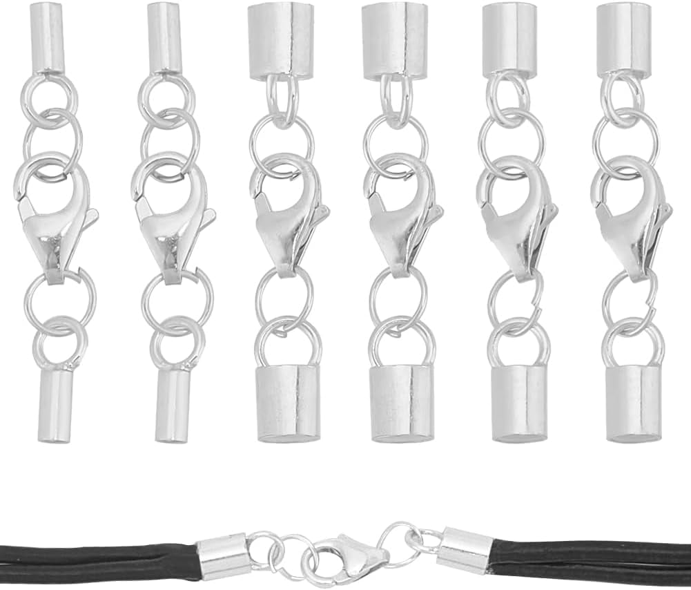 6 Sets 925 Sterling Silver End Cap Clasp 3 Sizes Endcaps with Clasps