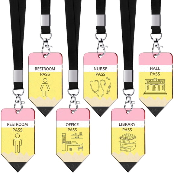 6 Sets Acrylic Hall Passes for Classroom Unbreakable School Lanyards