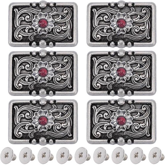 6 Sets Alloy Decorative Rivets with Imitation Turquoise Iron Screw for Purse Bags Leather Crafts Decoration Rectangle FireBrick