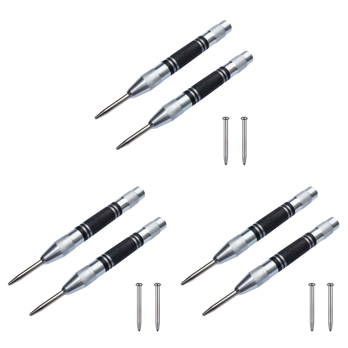 6 Sets Automatic Center Hole Punches Adjustable Tension Spring Loaded Punch Tool