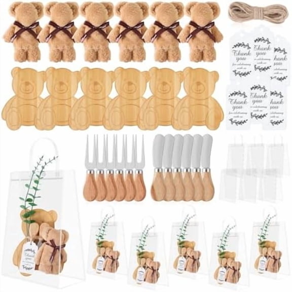 6 Sets Baby Shower Prizes for Game Winners Bear Shaped Bamboo Cheese Board with Knives, Towels, Gift Bags & Thank You Cards 37Pcs Bridal Shower Favors for Guests$$Home Decor, Kitchen, & Other