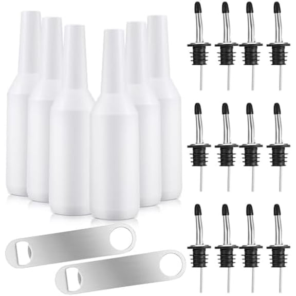 6 Sets Bartender Practice Bottle with 12 Stainless Pourers, 25 Oz/ 750 ml Bartender Kits Performance Bottle Training Bar Liquor White Decorative Shaker for Bar Pub Wine Cocktail