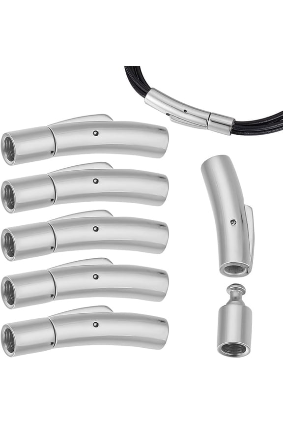 6 Sets Bayonet Clasp 304 Stainless Steel Bayonet Necklace Clasps with Push Button Column Clasp 4mm Hole Cord Column Leather Cord Push End Cap Snap for Jewelry Making DIY