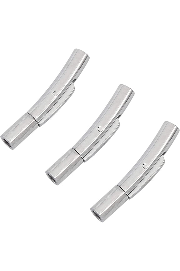6 Sets Column Bayonet Clasps Stainless Steel Jewelry Clasps Leather Cord End Connectors for Bracelets Necklaces Buckle Jewelry Making Stainless Steel Color DIY