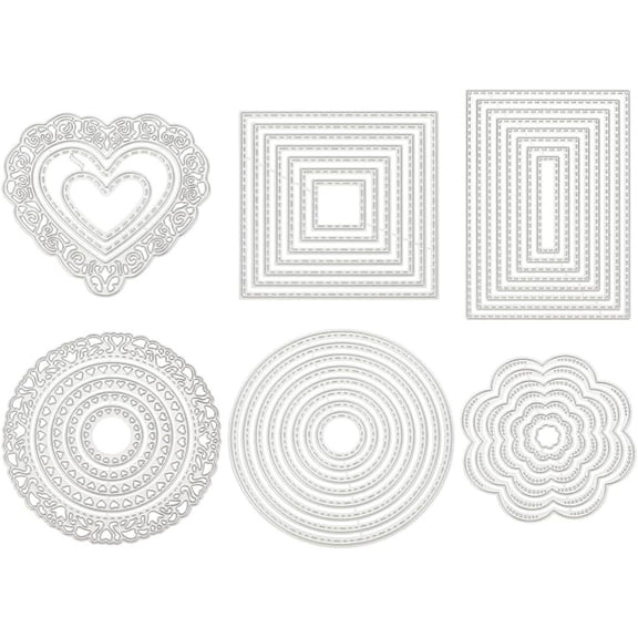 6 Sets Cutting Dies 38pcs Metal Stencils Nesting Die Flower Heart Square Embossing Tools for Festival Mother's Day Card DIY