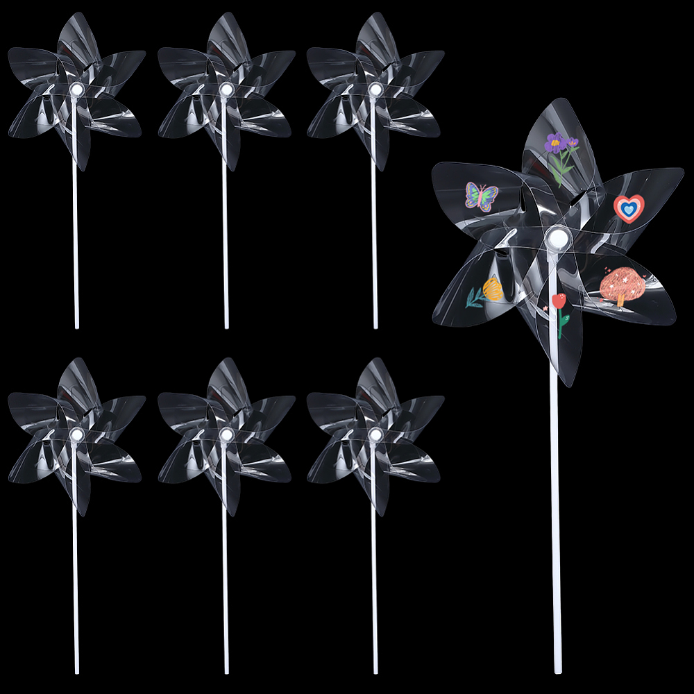 Pinwheel Craft Set 6 Sets DIY Pinwheels Craft Transparent Windmill 10.5Inch PET Wind ...