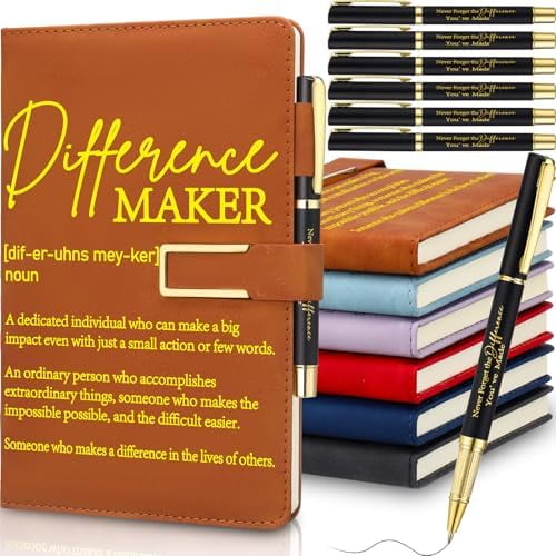 6 Sets Difference Maker Gifts Employee Appreciation Gifts Bulk A5 Leather Journal Notebook with Metal Buckle Ballpoint Pen Thank You Inspiration set for Women Men Teachers Coworker Manager$$Office