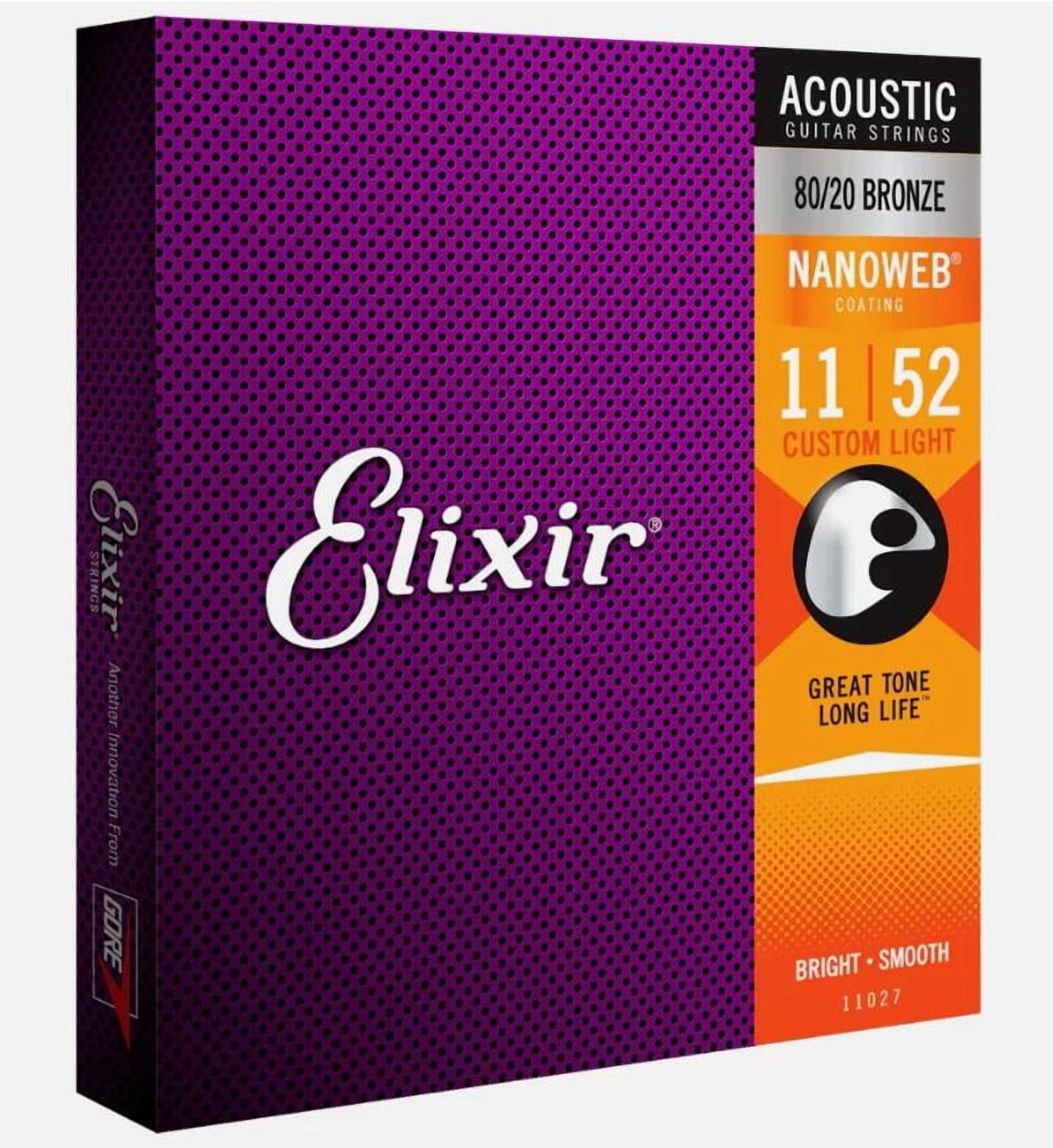 6 Sets! Elixir NANOWEB 80/20 Bronze Acoustic — 11027 Custom Light .011-.052