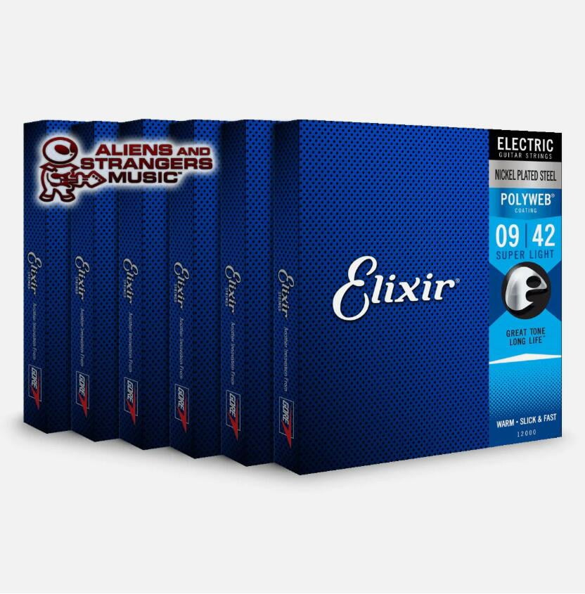 6 Sets! Elixir POLYWEB Nickel Electric — 12000 Super Light .009-.042