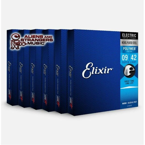 6 Sets! Elixir POLYWEB Nickel Electric  12000 Super Light .009-.042