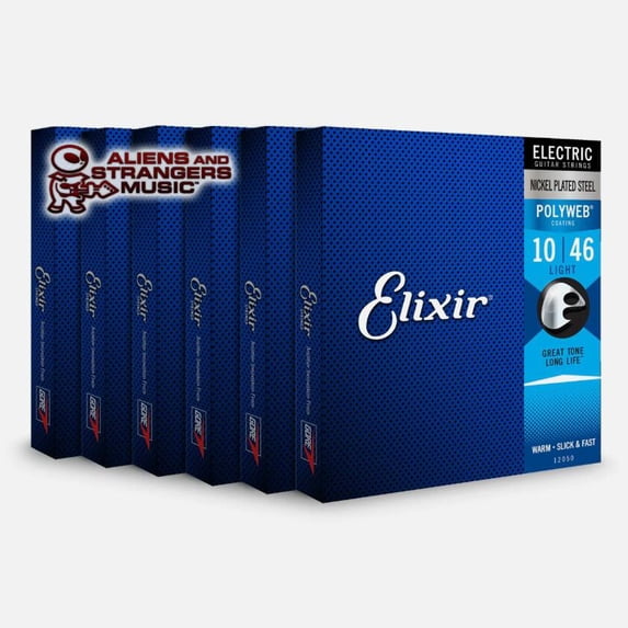 Elixir POLYWEB Nickel Electric guitar strings, 6 sets, Light .010-.046 gauge, Silver