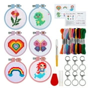 6 Sets Embroidery Starter Kit, Cross Stitch Set Beginner Embroidery Kit with Embroidery Patterns for Kids Adults Beginners