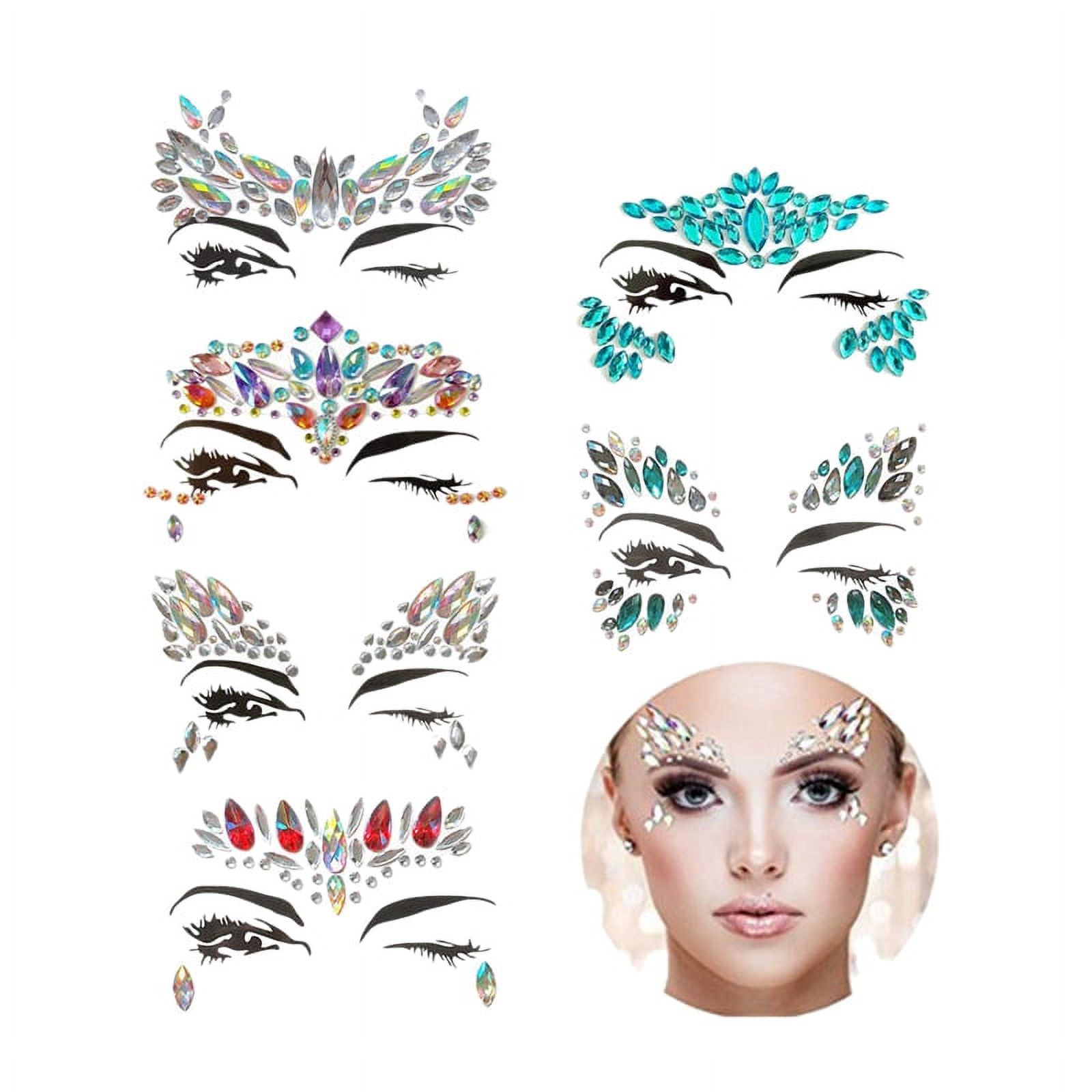6 Sets Face Gems Rhinestone Mermaid Face Jewels Tattoo Face Crystal