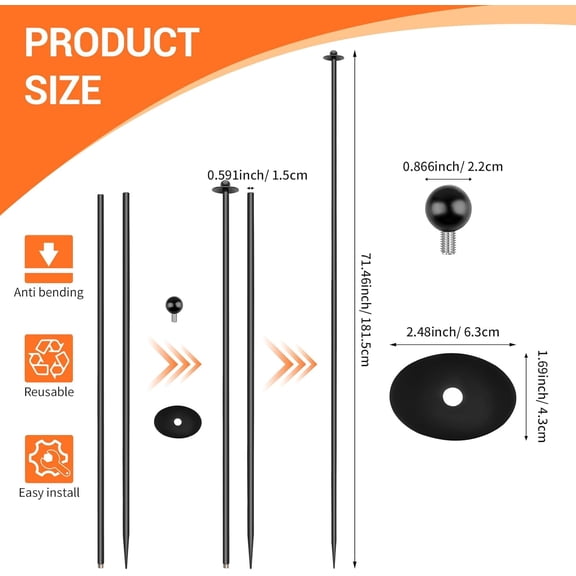 6 Sets Garden Stake Netting Support, Heavy Duty Metal Garden Poles for Netting, Powder Coated Carbon Steel Lawn Plant Support Cage, 72 Inch Garden Fencing Protection Frame