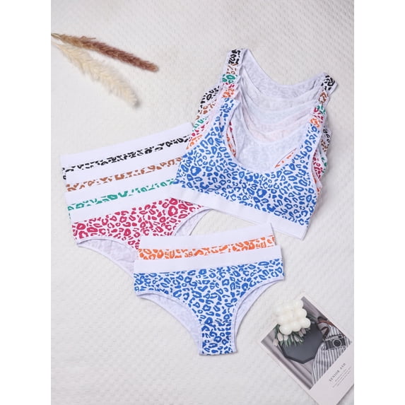 6 Sets Girl Basic Underwear Bras & Panties Set for Teen Girl Cotton Training Bra Multicolored