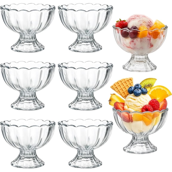 6 Sets Glass Ice Cream Bowl 5oz Glass Dessert Cups Elegant Footed Tulip Sundae Parfait Glasses Bowls for Sundae, Fruit, Ice Cream, Pudding, Small Snacks, Condiment