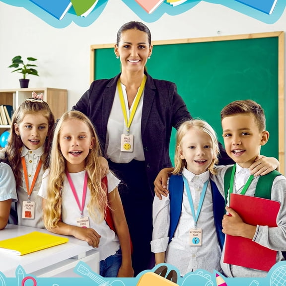 6 Sets Hall Pass Lanyards and School Passes Set Unbreakable Wooden Bathroom Passes for Classrooms Hall, Restroom, Library, Office and Nurse School Teacher Supplies Gift(Classic, Beige)$$Office