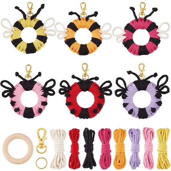6 Sets Keychain Making Kits Ladybird Macrame Keychain Kits Instruction Included Lucky Ladybug Handmade Woven Cotton Macrame KitDIY