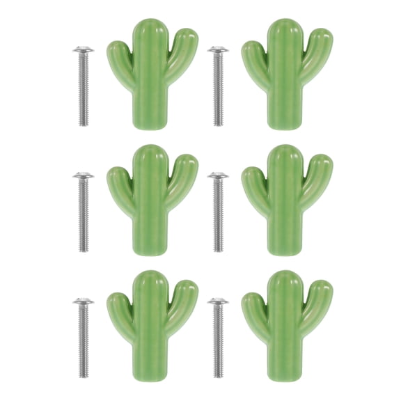 COMPUKAS Green Cactus Ceramic Drawer Pulls for Kitchen Cabinets, Modern Design, 6 Sets, and Stylish Hardware