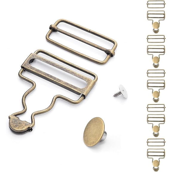 6 Sets Metal Overalls Buckles, 1-1/2" Adjustable Tri Glide Slide Buckle & Buttons, Replacement Clasp Clips for Jeans Suspender, Bib Pants DIY Sewing Accessories (Bronze)