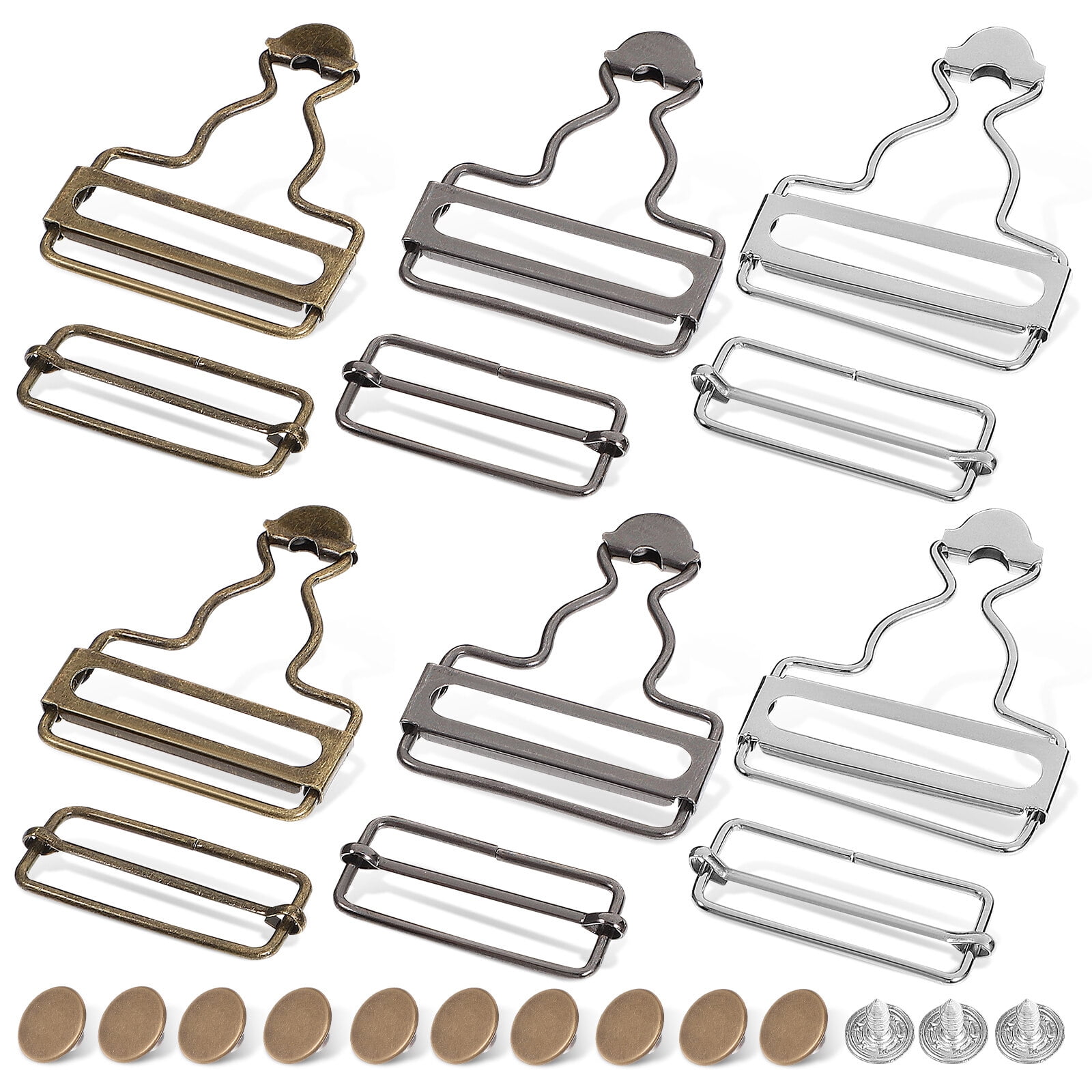 6 Sets Overall Buckles Metal Suspender Replacement Buckles with Buttons
