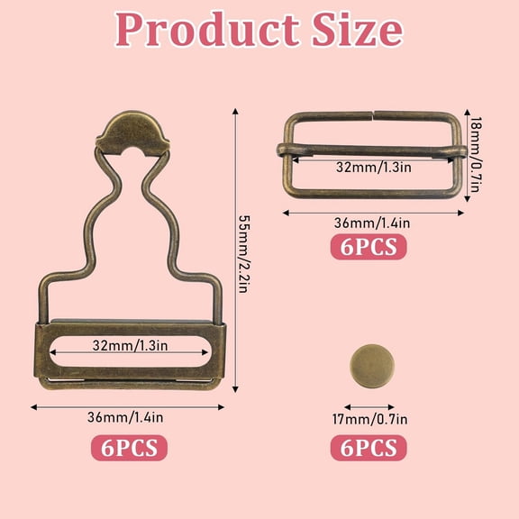 6 Sets Overalls Buckles, 1.25 inch Metal Overall Replacement Clasp Clips with Adjustable Tri Glide Slide Buckle and Buttons, DIY Button No-Sew Accessories for Overall Bib Pants Trousers Jeans Jacket