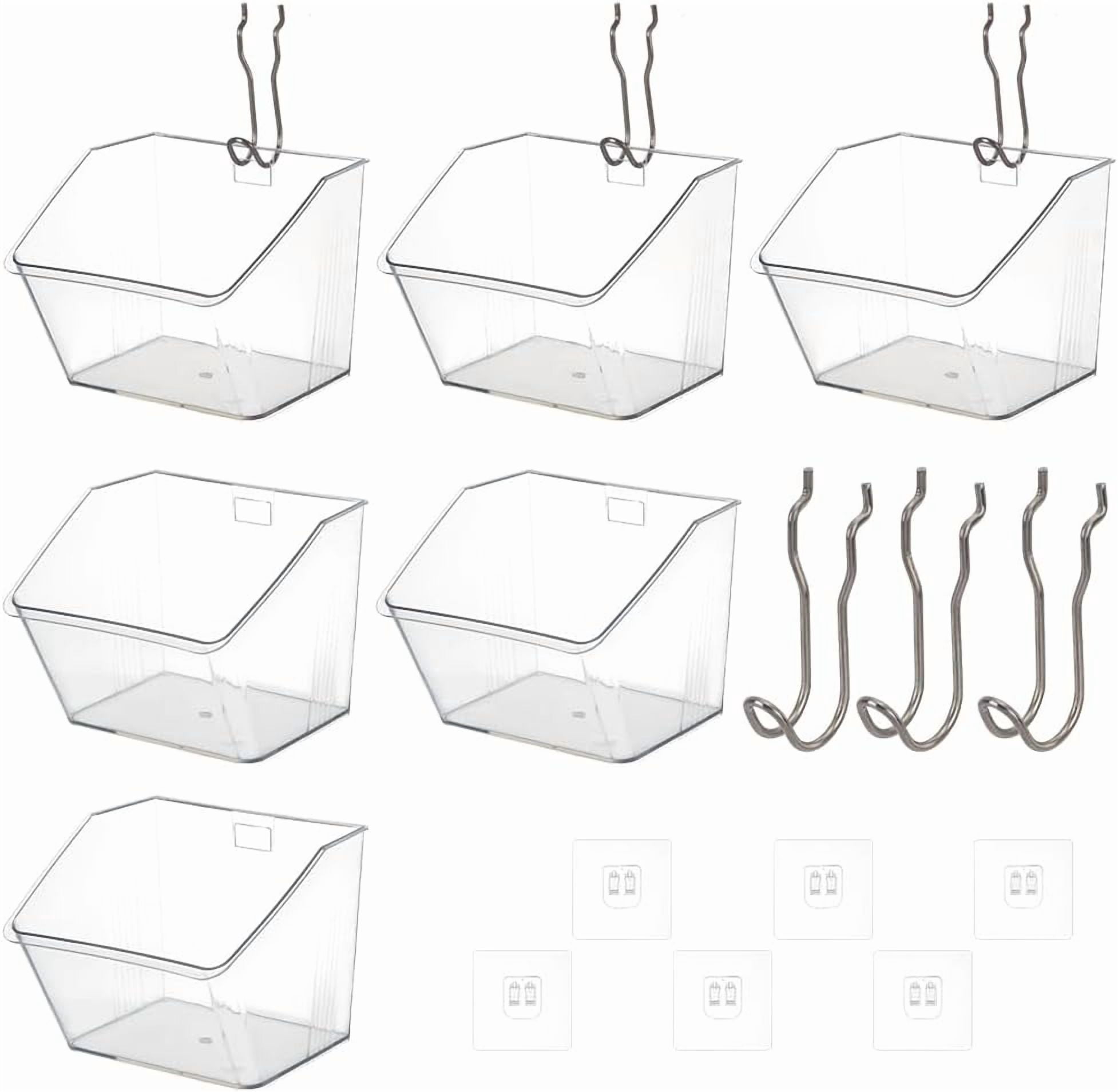 6 Sets Pegboard Bins Set Clear Plastic Pegboard Cups with 201 Stainless Steel Hook Hangers Metal Pegboard Hook Kits Assortment Bins Accessories for Garage Workshop Workbench Supermarket