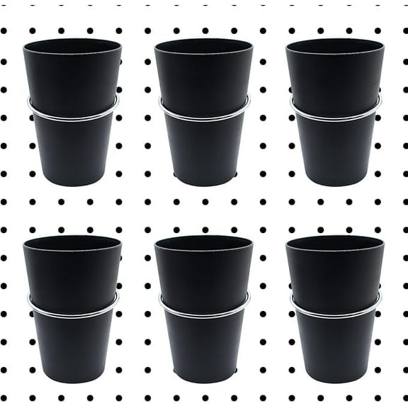 6 Sets Pegboard Cups with Hooks, Peg Board Cup Holder Accessories for Organizing Storage, Peg Board Bin Part for Garage Craft Room Office Workbench(Black)