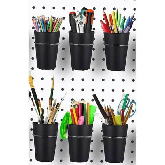 6 Sets Pegboard Cups with Pegboard Hooks,Pegboard Accessories Baskets,Pegboard Cup,Peg Board Basket Parts Bins Accessories for Organizing Craft Tools and Storage Garage Office Workbench,Black