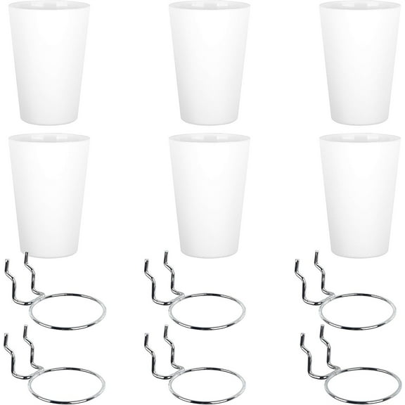 6 Sets Pegboard Hooks with Pegboard Cups,2.7x4In White Pegboard Cup Holder Accessories,Peg Board Tools Storage Assortment for Small Bits Tools,Craft,Workroom Hardware