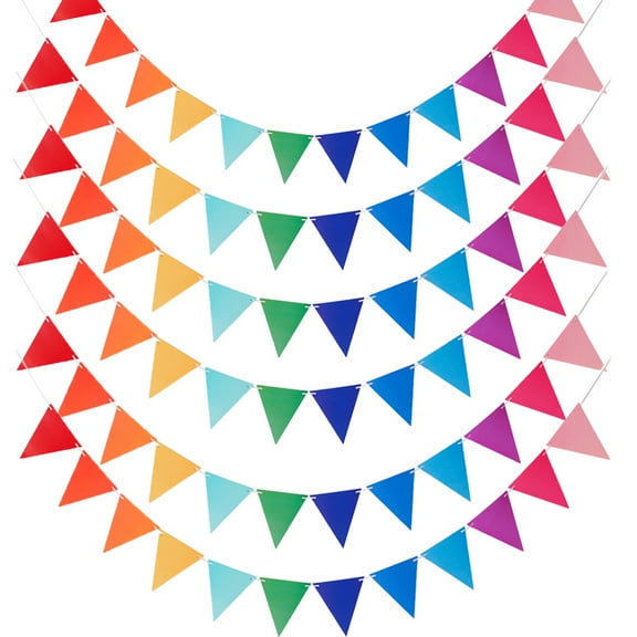 6 Sets Pennant Banner Multicolor Hanging Paper Triangle Flag Pennant Banners Rainbow Bunting for Birthday Party Festival Decorations