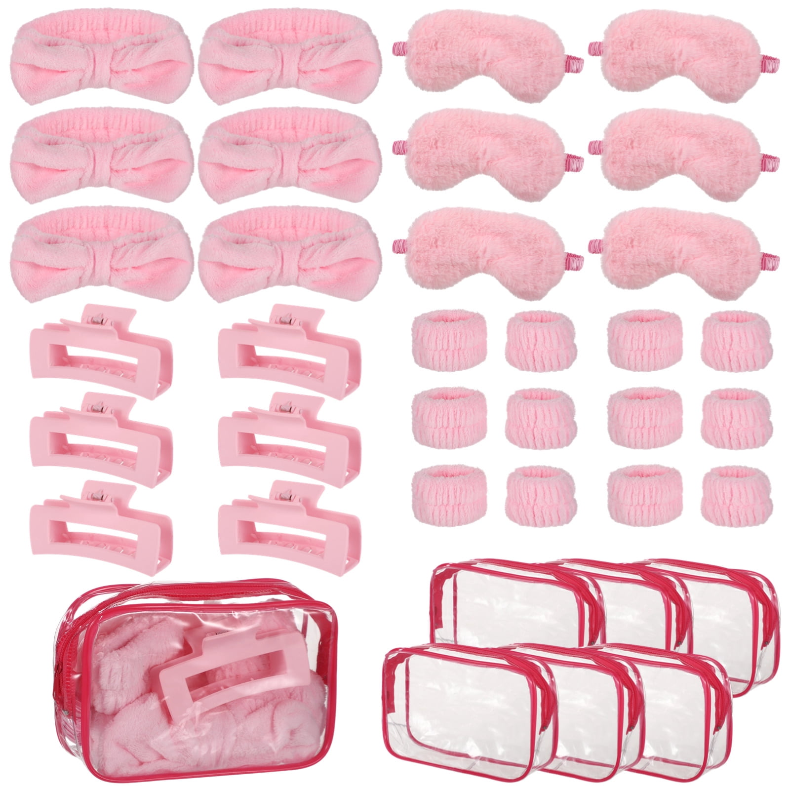 1744 30 Pieces Sleepover Party Supplies 6 Pink Spa Headband 6 Pink Plush Teen Girl Sleepover Party Favors: Tie-Dyed Spa Headbands  main image 3