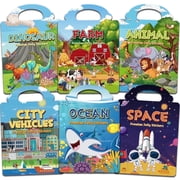 CREATIVETREES 6 Sets Reusable Jelly Sticker Books for Toddlers 3-8, Sticker Books for Toddler, Travel Activity Toys for Kids 3-8 Year Girls Boys