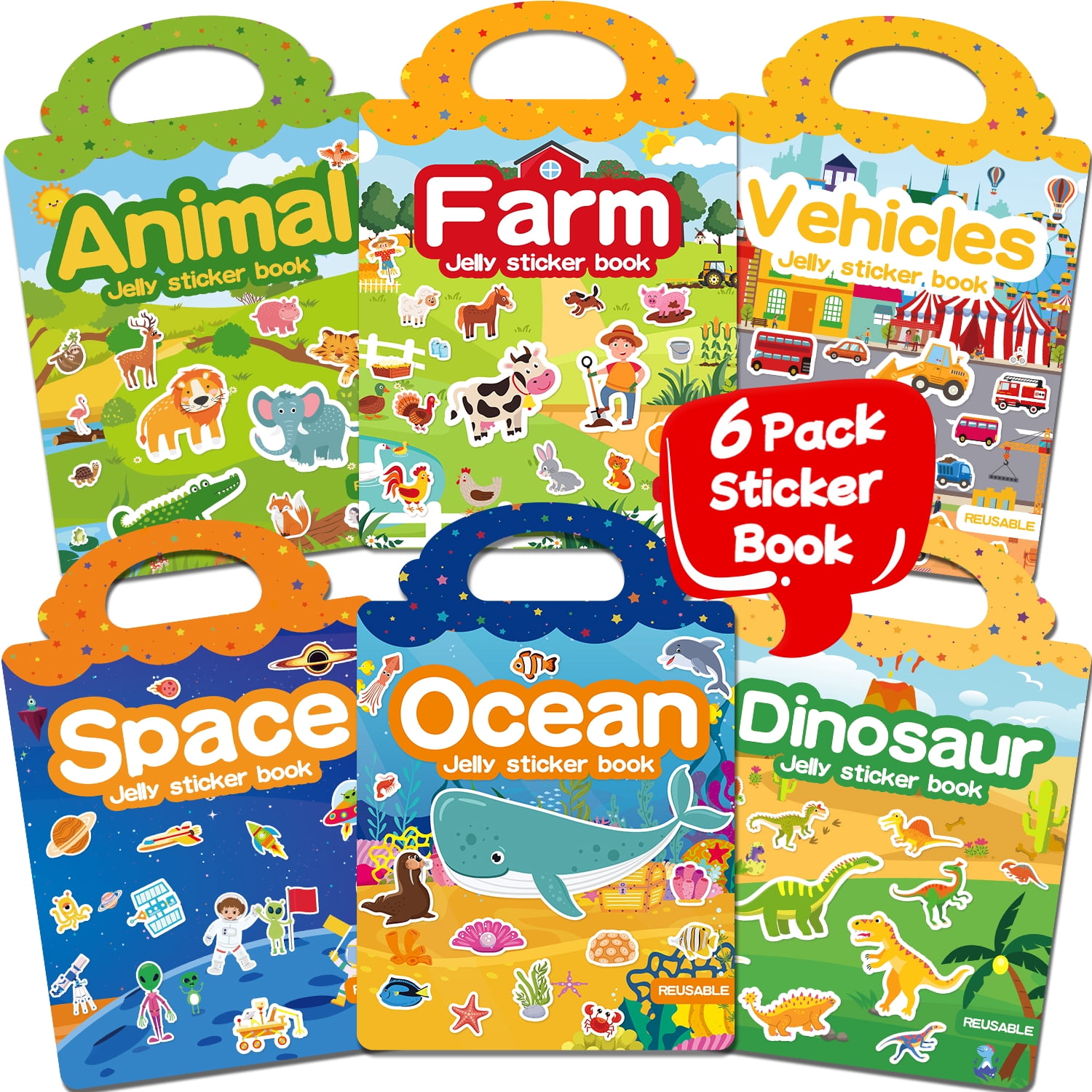 Sticker Book Activitty CREATIVETREES 6 Sets Reusable Sticker Book for Toddlers 3-6, Jelly ...