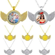 BLA CURRENT 6 Sets Sublimation Blank Photo Necklaces Picture Necklaces, Round Wing Pendant Necklaces with Picture for Men Women Necklaces