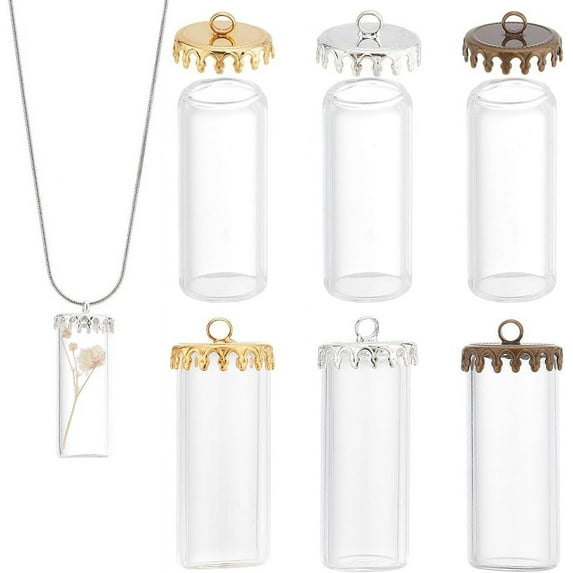 6 Sets Tube Glass Vial with Brass Stopper 3 Colors Clear Glass Vial Pendants Openable Glass Bottle Connectors Glass Hanging Bottles for DIY Keychain Bracelet Jewelry Making 12x28mm