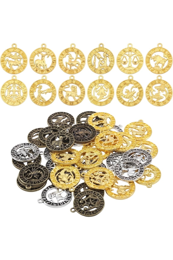 6 Sets Twelve Constellation Zodiac Sign Charms Tibetan Style Alloy Pendants