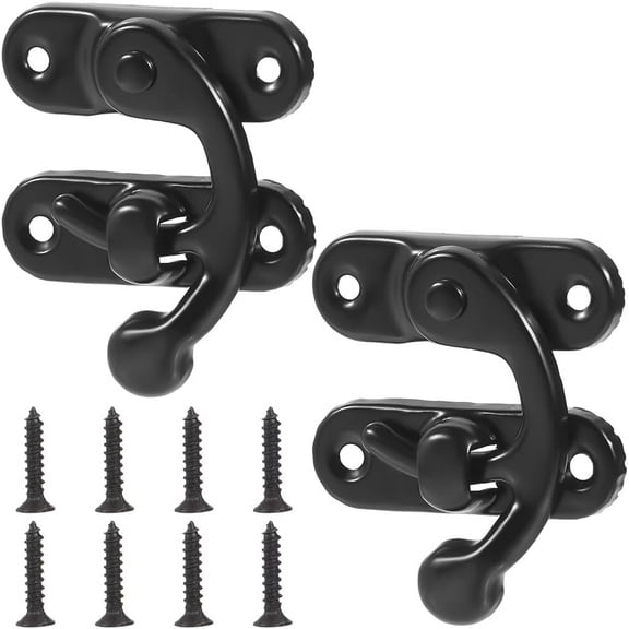 6 Sets Vintage Lock Clasp 37 x 42mm Black Mini Swing Arm Clasp Latch Right Toggle Hasp Hook with Screws Metal Catch Curved Buckle