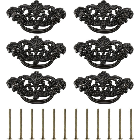 6 Sets Vintage Style Bail Dark Drawer Pull Drop Swing Handles Ring Dresser Alloy Cabinet Door Handles for Kitchen Furniture Cupboard Dresser Wardrobe Black 6211118.5mm for diy