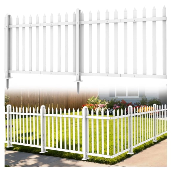 6 Sets Vinyl Picket Fence Panels White 84''Wx36''H PVC Decorative Fencing Barrier for Outdoor Porch Patio Backyard Garden Pool with 20 Pickets Straight