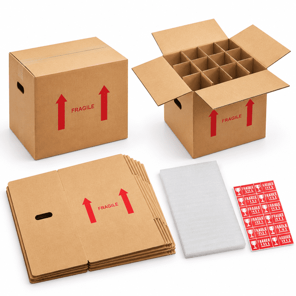 6 Sets Wine Bottle Moving Boxes With Divider Kits 14x12x13 Inch
