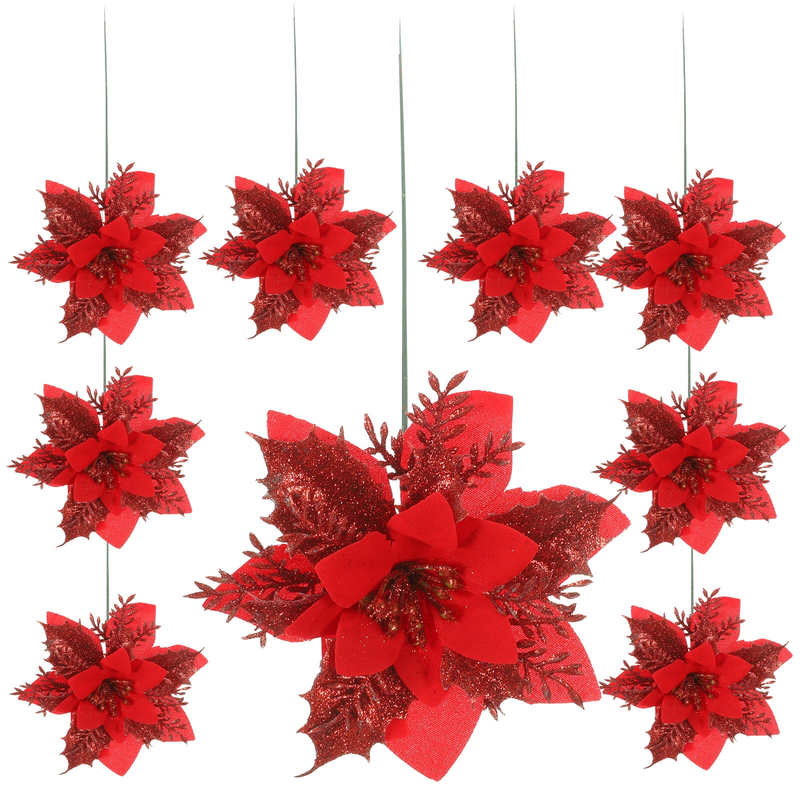 6 Sets of Christmas Glitter Artificial Poinsettia Flowers Christmas