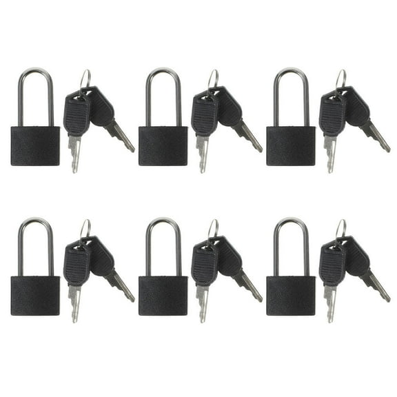 FUEENIRVA 6 Sets Black Metal Padlocks with Keys for Gym Locker, Diary, Jewelry Box, Travel, and Home Security Use