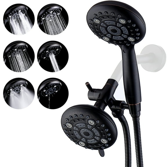 6 Settings High Pressure Dual Shower Head with handheld Combo, 71" Flexible Hose (Oil-Rubbed Bronze)