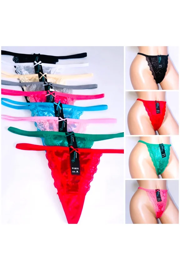 6 Sexy Women Lace V-String Briefs Panties Thongs G-String Lingerie Underwear Lg