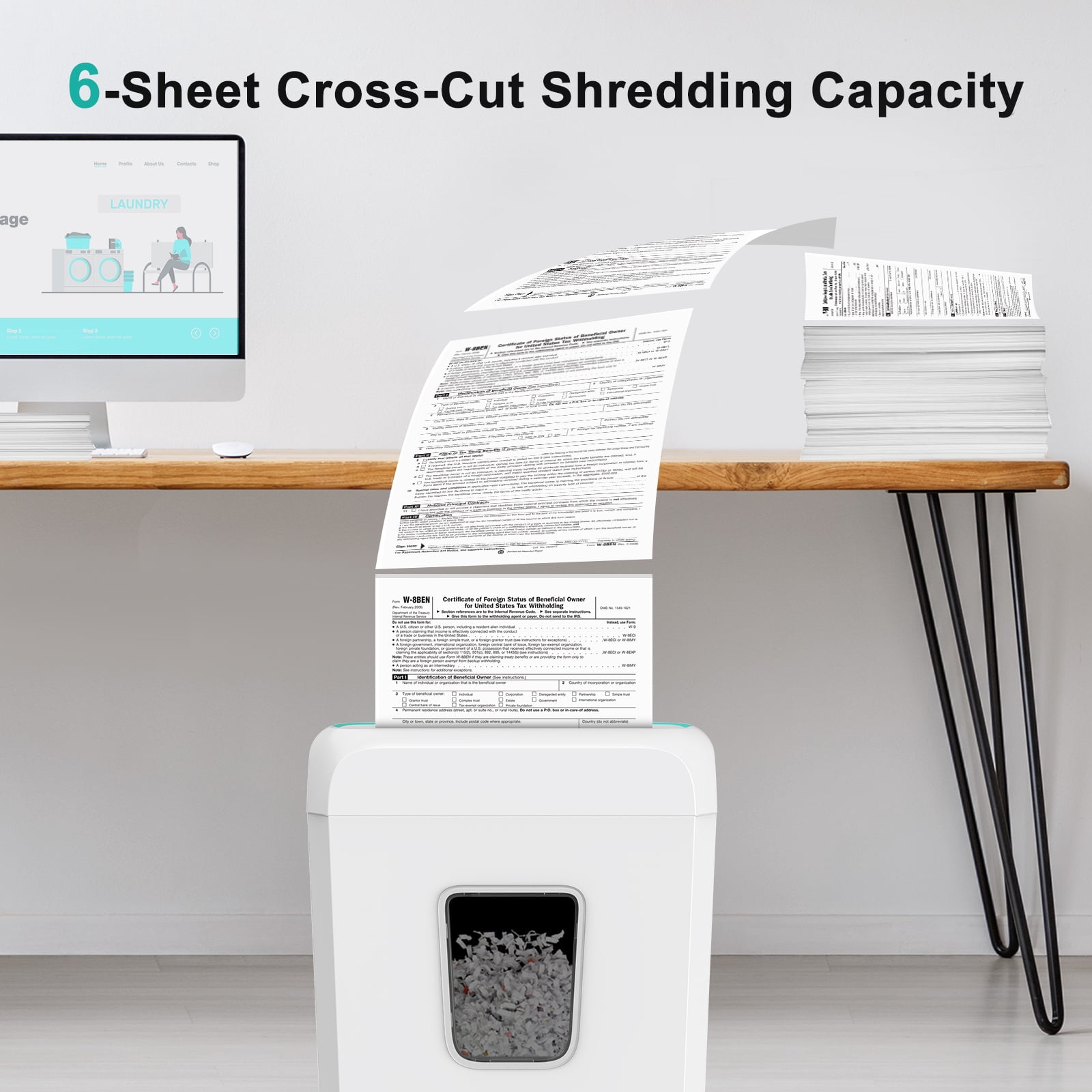 6-Sheet Cross-Cut for Staples, Clips, Documents Credit Card paper Shredder with 3.4 Gal Wastebasket & Portable Handle for Home&Office