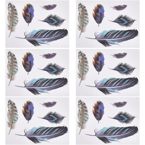 6 Sheet Feather Car Sticker 30PCS Feather Car Rear View Mirror Stickers PVC Self Adhesive Waterproof Vinyl Decals Universal Car Exterior Decorative Accessories for Truck Motorcycle