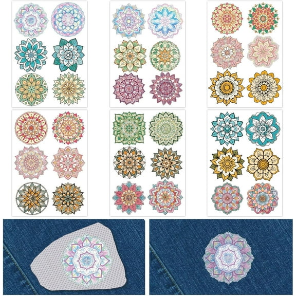 6 Sheet Mandala Water Soluble Embroidery Stabilizers Patterns Colored Stick and Stitch Patches Paper Wash Away Drawing Transfers Sketch for Embroidery Hand Sewing Lover Beginners DIY Art